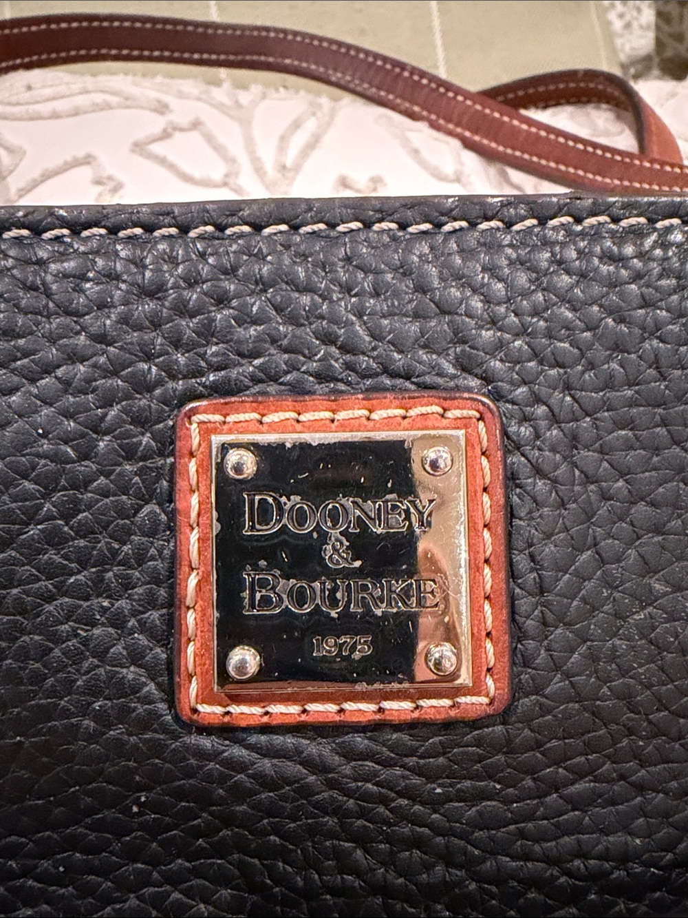Dooney & Bourke Black Leather Tote with Brown Trim & Handles - Picture 2 of 16